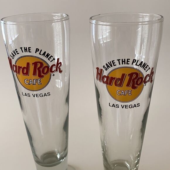 2 Vintage Hard Rock Cafe Las Vegas Pilsner Beer Glasses - Picture 2 of 6